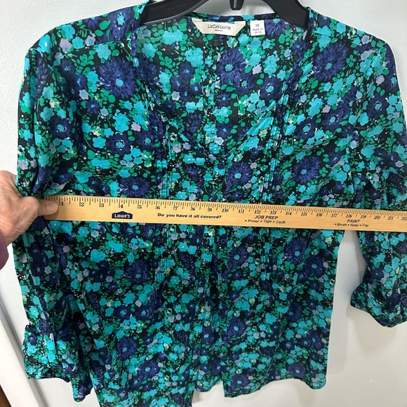 Liz Claiborne Navy/Teal/Black Women's Relaxed Fit Button Down Roll Tab Blouse XS - Picture 11 of 11